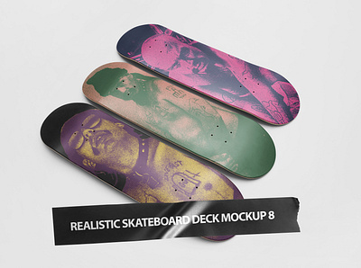 Realistic Skateboard Deck Mockup 8 apparel artwork branding deck design graphic design mockup skate skateboard template