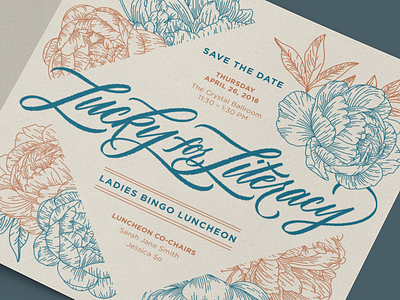 Lucky for Literacy Invitation flowers handlettering illustration invitation lettering