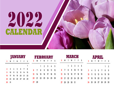 Modern Calendar Template 2022 with Purple Flowers