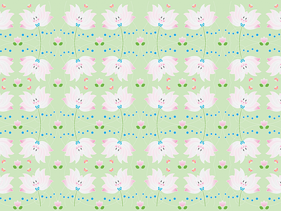 Pattern Design-Lotus cartoon art green illustration lotus flower pattern pink traditional art
