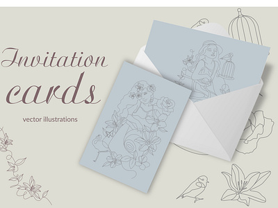 Vector illustrations, vintage art for invitation cards