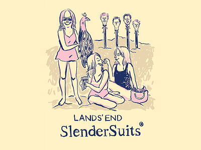 Lands' End SlenderSuits fan art beach fan art illustration lands end pan flute peacock swimsuit tummy control