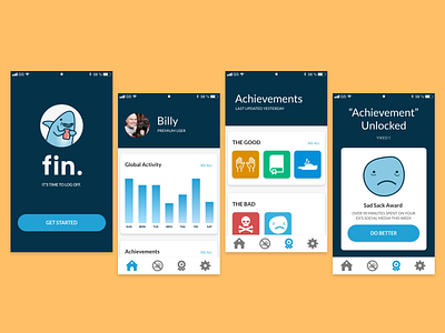 fin., a screen time tracker/blocker/shamer adobe cc badge graphs illustration shark tracker ui