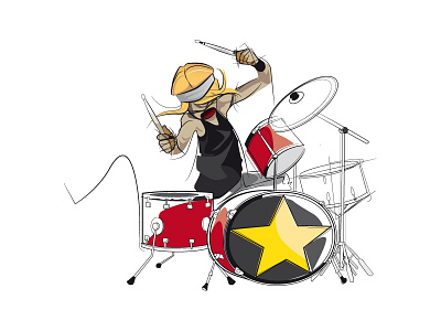 Drummer concert drums illustration long hair music rock roll vector