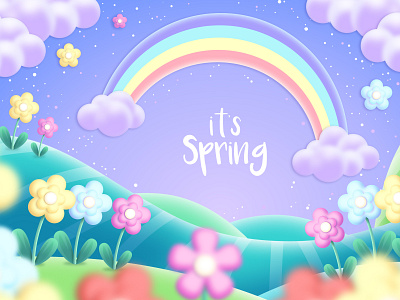 beautiful-spring-background-with-rainbow branding design illustration typography vector