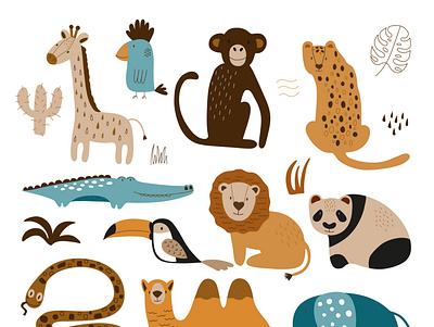 set of cute african animals design icon illustration logo vector