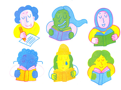 Book worms branding characterdesign design icon illustration printmaking readingillustration riso risography