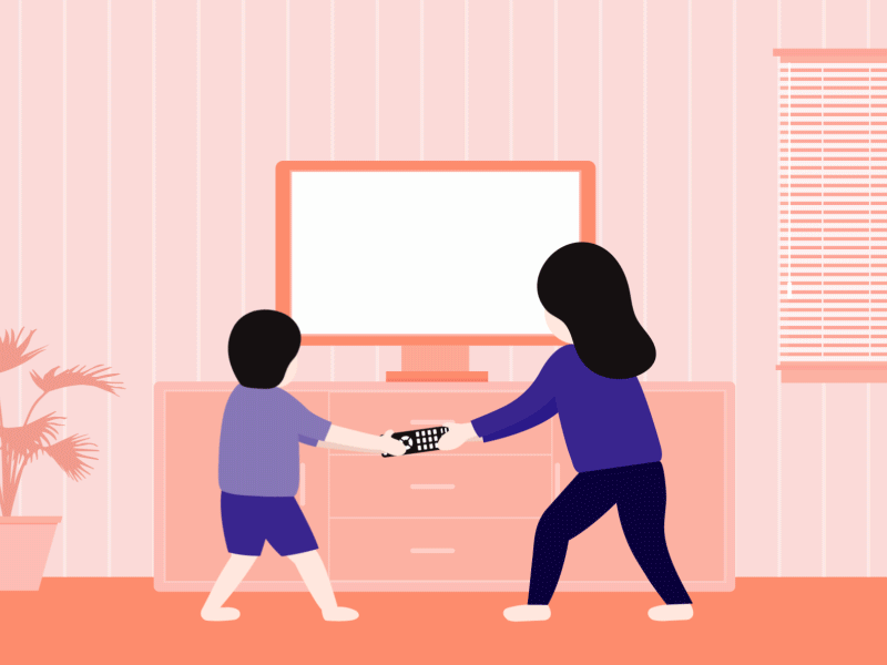 Sibling Love brother fight gif illustration motion raksha remote sibling sister television tv