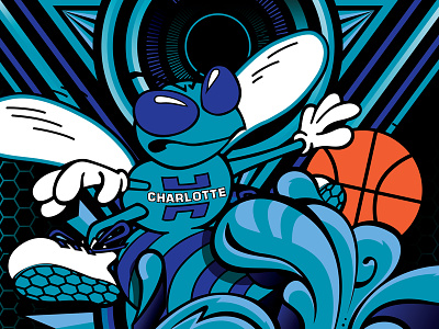 charlotte hornets - hardwood classics basketball charlotte charlotte hornets graffiti hornets illustration nba north carolina shading vector