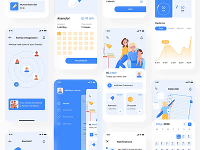 Pills Reminder animation health app illustration jetup jetupdigital map medicine mobile app pharmacy pills reminder treatments