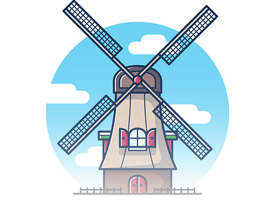Minimalistic illustration of an old windmill in the Netherlands