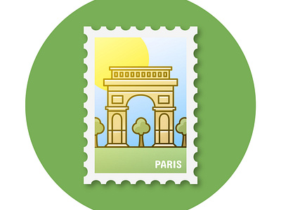 Arc de triomphe, Paris postcard stamp illustration
