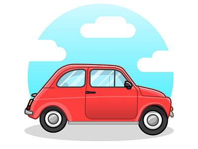 Red classic mini car simple minimalistic illustration