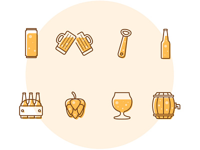 Beer consuming and brewing icon set
