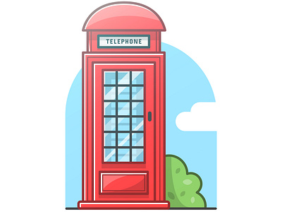 Classic vintage English phone booth, London, UK illustration