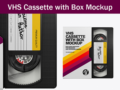 VHS Cassette with Box Mockup branding design illustration logo vintage