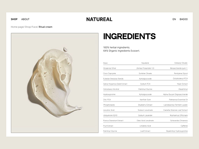 Ingredients cosmetic. cosmecic ecommerce ui ux