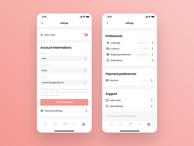 Settings for an e-commerce app -  daily ui007