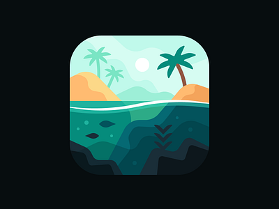 Tides (App Icon) app beach fish fishing fishing rod game indie lake ocean palm tree tropical