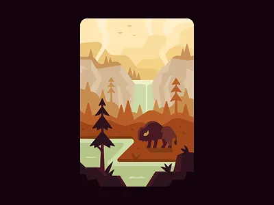 Yellowstone buffalo forest illustration landscape mountains national park park trail trail mix waterfall