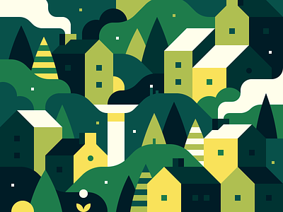 Random Town Crop abstract city forest house illustration landscape print town