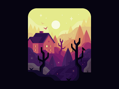 October (#2) forest halloween house illustration landscape night october scary spooky trick or treat woods