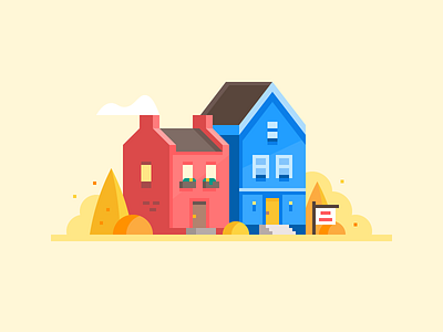 Credit Karma: Row Buildings autumn city fall for sale home house illustration row buildings row home town