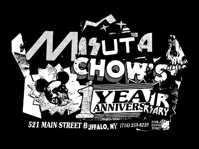 Misuta Chows 1 Year Anniversary arcade barcade collage gritty grunge poster punk t shirt design tokyo typography