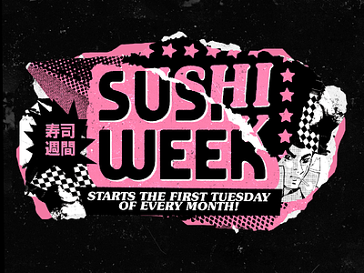 Sushi Week Graphic abstract anime barcade collage collaged hardcore japanese manga merch design pink and black poster poster design psychedelic punk punk rock ska! typogaphy