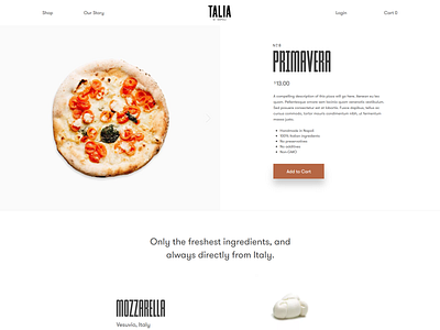 Talia Di Napoli | Product Page Design branding creative design ecommerce ecommerce design ecommerce shop ecommerce website flat footer lettering logo minimal modern pizza product page typography ui ux web website