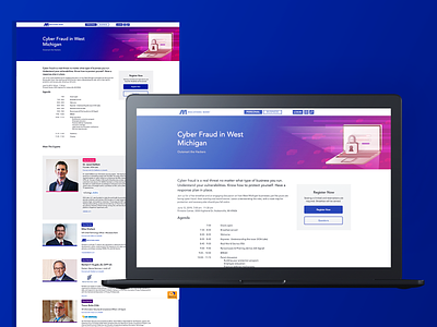 Cyber Fraud Seminar Landing page and email communications