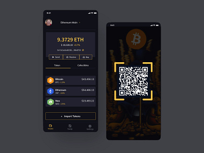 Crypto wallet and market app blockchain crypto crypto exchange crypto trading cryptocurrency dark finance fintech mobile app trading ui uiux wallet