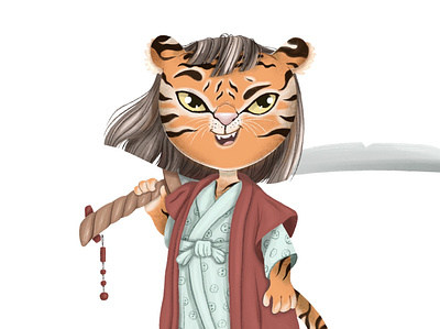 Tiger the samurai art cartoon character design children illustration design illustration kids illustration raster tiger