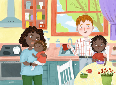 Family breakfast art book cartoon character design children illustration family illustration kid picturebook raster