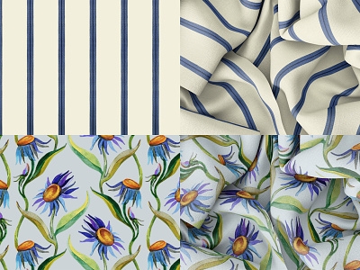 Watercolor Textile Design bedding set botanical design fabric fashion flowers geometry home textile illustration pattern print stripes textile watercolor