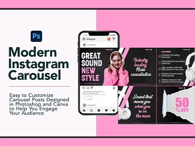 Headphone Instagram Carousel PSD carousel carousel template instagram social media