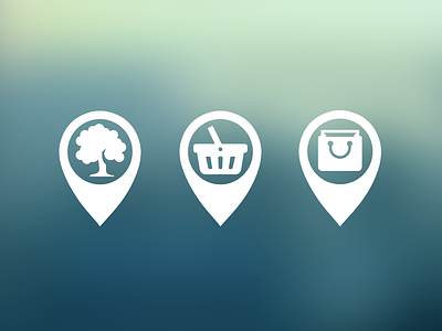 Location Icons bag baskets blur flat icons locations park position shop tree