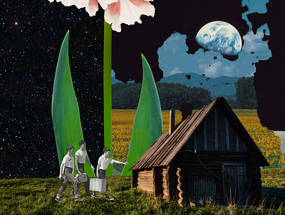 "Coming Home" artwork collage cut out design ephemera floral mixed media print space surreal vintage