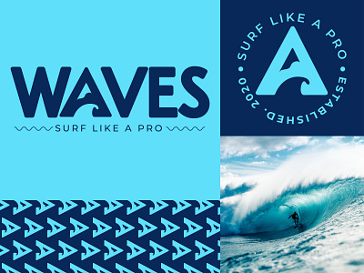 Waves - Surf Like A Pro ! Logo design blue logo brand designing branding design graphic design illustration logo logo makers logo redesign ocean logo surf board logo typography ui vector water logo waves logo