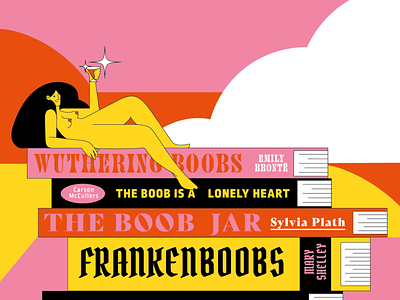 Boobs & Books boobies boobs book books bookshelf drawing girl illustration type vector vector art
