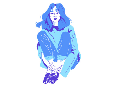 Blue adobe illustrator analogue blue drawing girl illustration pallet vector vetorial woman
