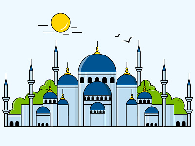 Blue Mosque, Istanbul bluemosque flatdesign illustration illustrator istanbul outline turkey