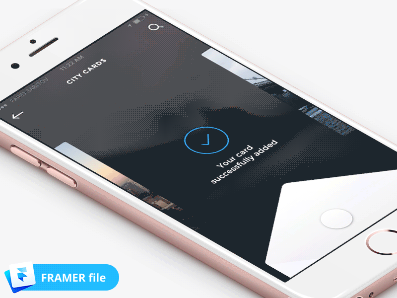 DAY 005 with Framer Studio by Farid Sabitov animation card drag drop framer free interaction ios js pull sketch ux