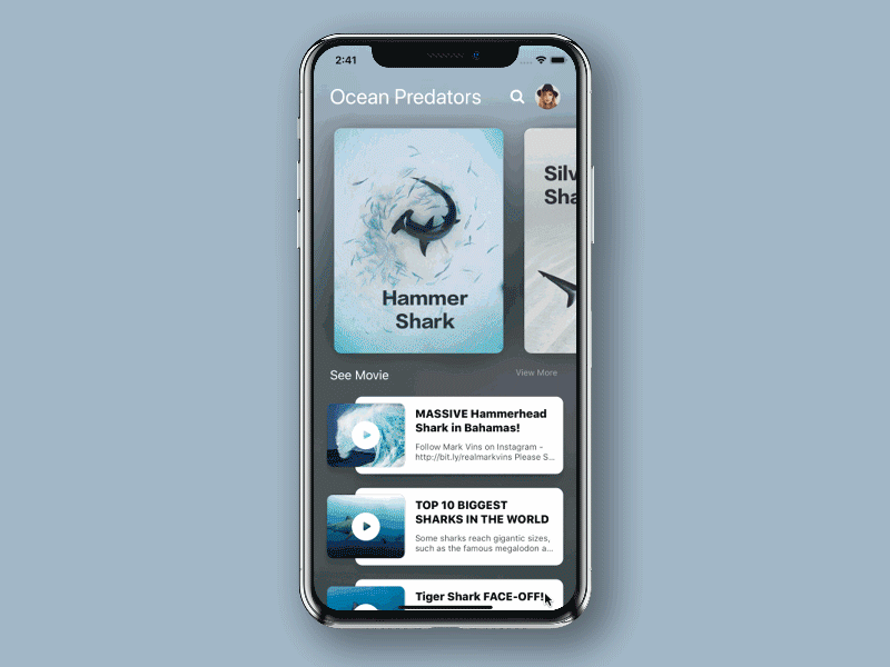 Transition Animation animation animation design code fish ios javascript native ocean practise predator react native real project shark transition transitions ui whale
