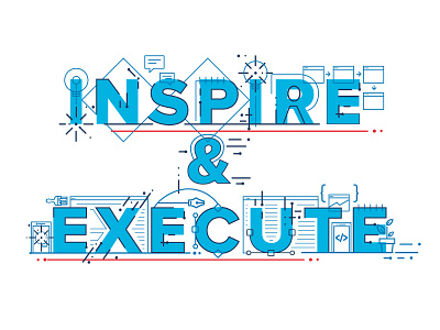Inspire & Execute company icons illustrations inspire linecons motto typography