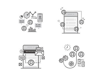 Mobile CRM Icons crm customer service grayscale icons illustration inbox linecons notification notifications user users vector
