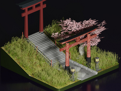 Japan Temple Isometric 3d animation blender blender3d blenderlowpoly branding design graphic design illustration japantemple logo motion graphics