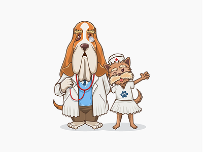 Dog mascots animal basset hound cartoon character doctor dog icon illustration line icon mascot nurse yorkshire terrier