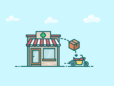 Pharmacy delivery - wip building icon line medical motorcycle pharmacy shipping