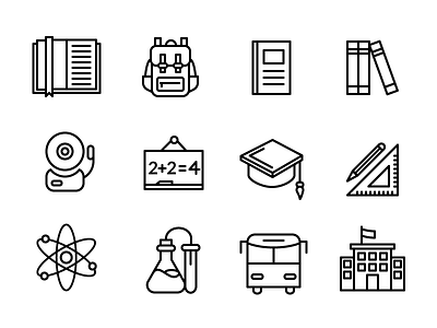 School Icons education icon icons line outline school science set sports tools university writing